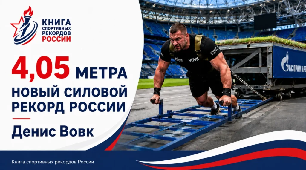 Новый силовой рекорд России: Денис Вовк сдвинул поле «Газпром Арены» на 4,05 метра